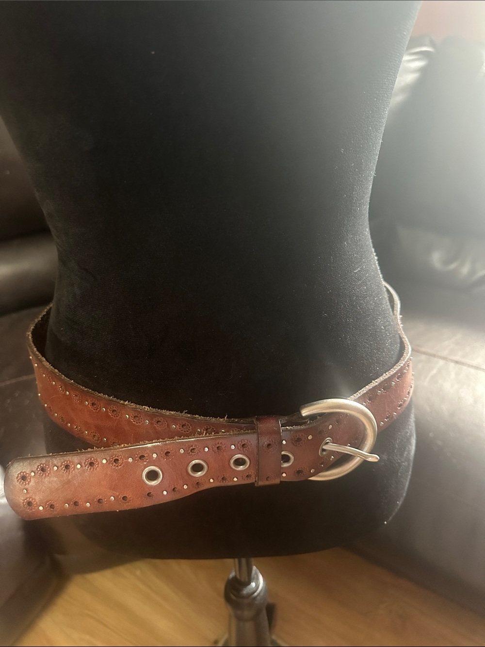 Fossil Brown Leather Studded Belt with Silver-Tone Buckle